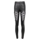 DEVIL FASHION Women's Gothic Mesh Splice Faux Leather Leggings