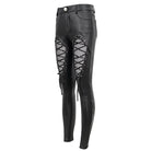 DEVIL FASHION Women's Gothic Mesh Splice Faux Leather Leggings