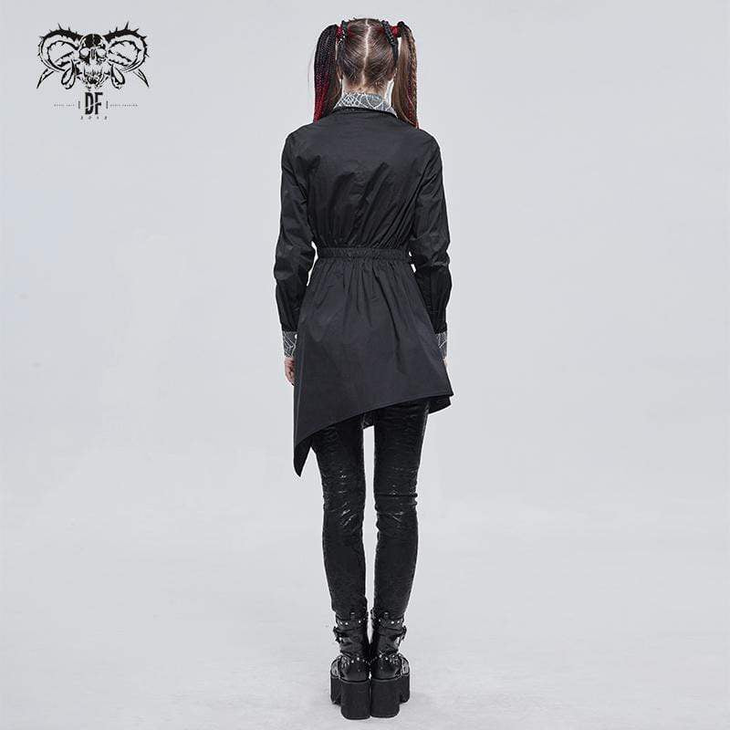 Women's Gothic Mesh Splice Irregular Ruched Shirt Black