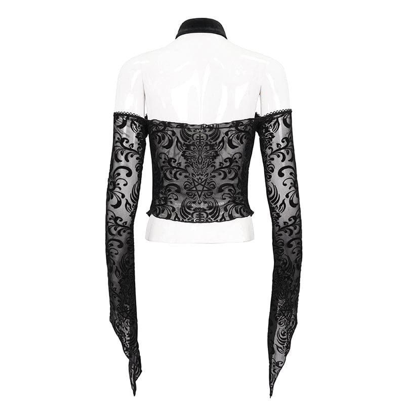 DEVIL FASHION Women's Gothic Off Shoulder Flared Sleeved Shirt