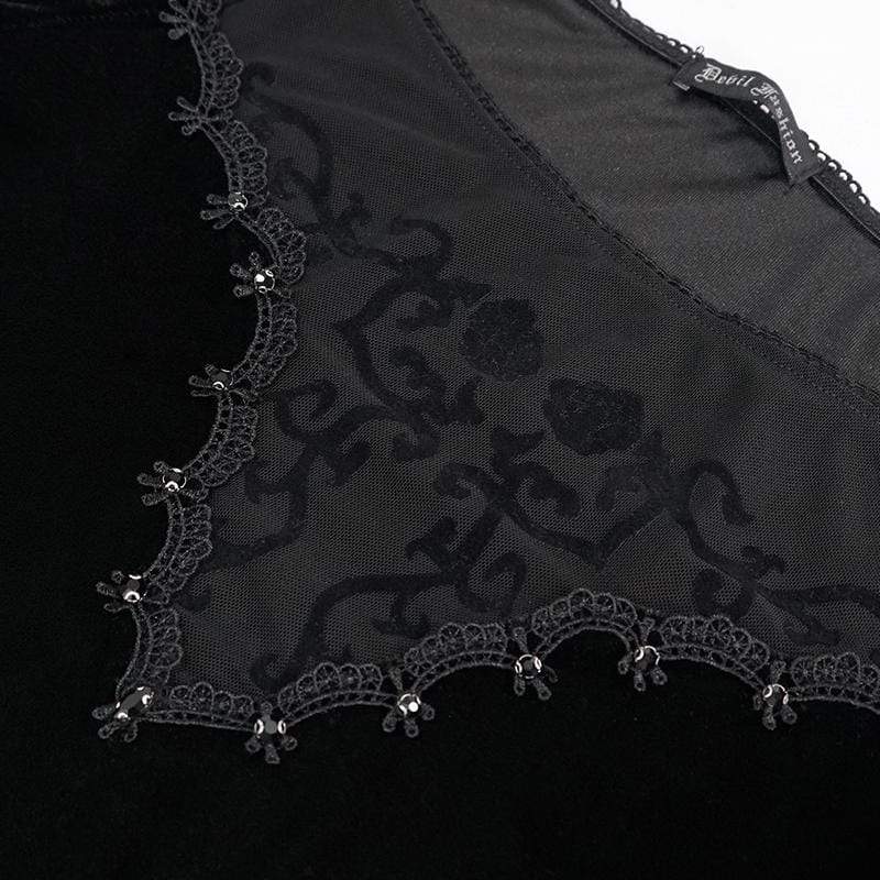 Women's Gothic Off Shoulder Floral Embroidered Black Top