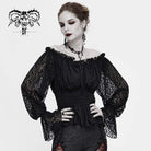 DEVIL FASHION Women's Gothic Off-shoulder Strappy Lace Sleeve  Tops