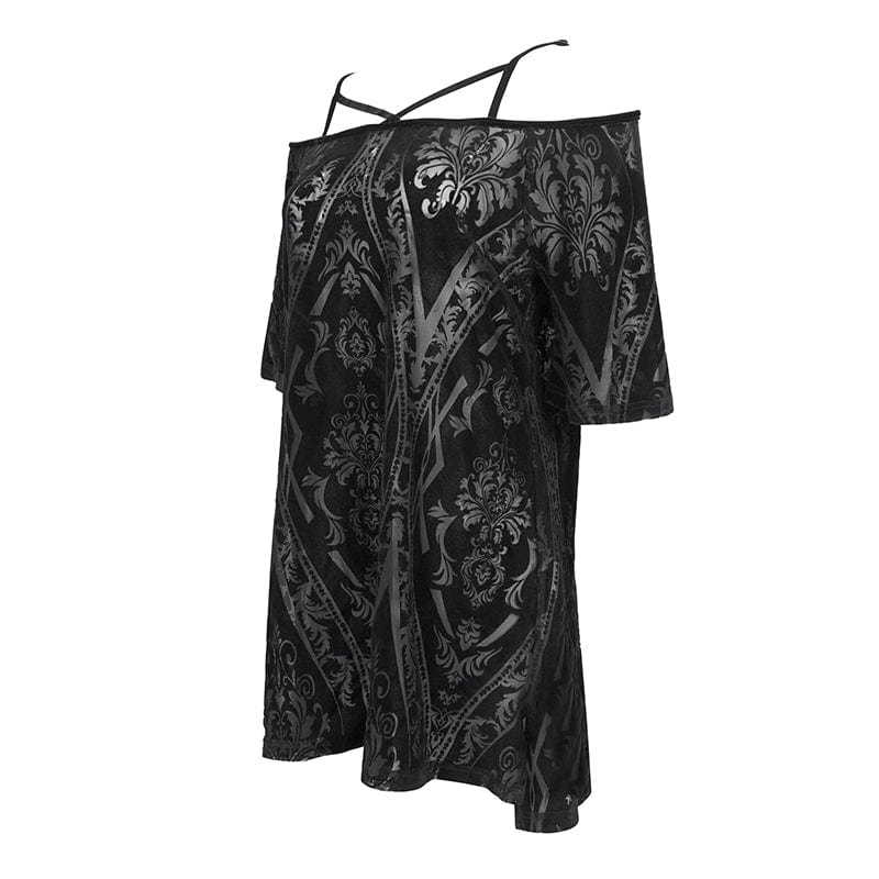 DEVIL FASHION Women's Gothic Off Shoulder Totem Printed Dress