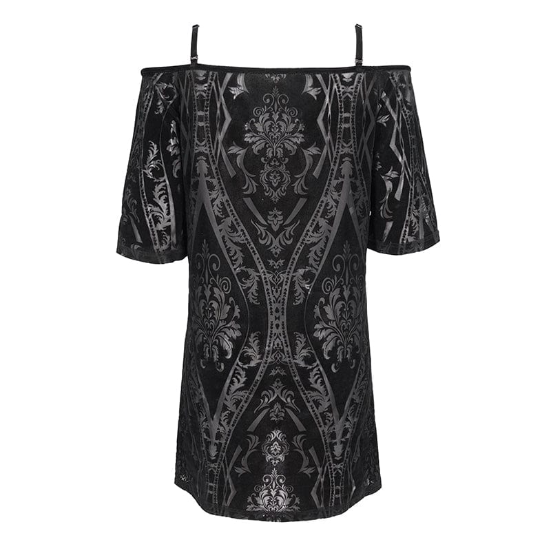 DEVIL FASHION Women's Gothic Off Shoulder Totem Printed Dress