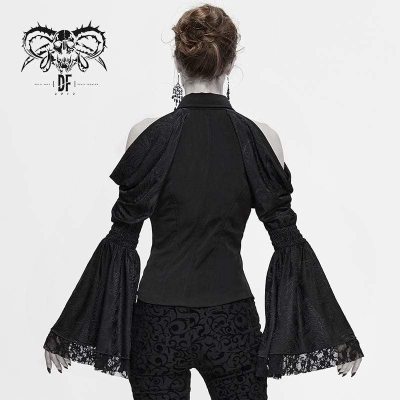 Women's Gothic Off-shoulder V-neck Flare Sleeve Shirts