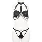 DEVIL FASHION Women's Gothic Patent Leather Splice Bustier with Lingerie