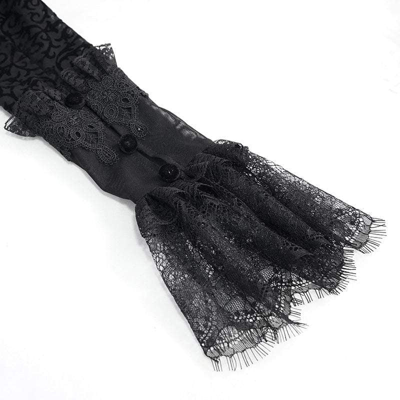 Women's Gothic Plunging Lace Splice Black Blouse