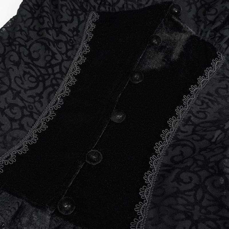 Women's Gothic Plunging Lace Splice Black Blouse