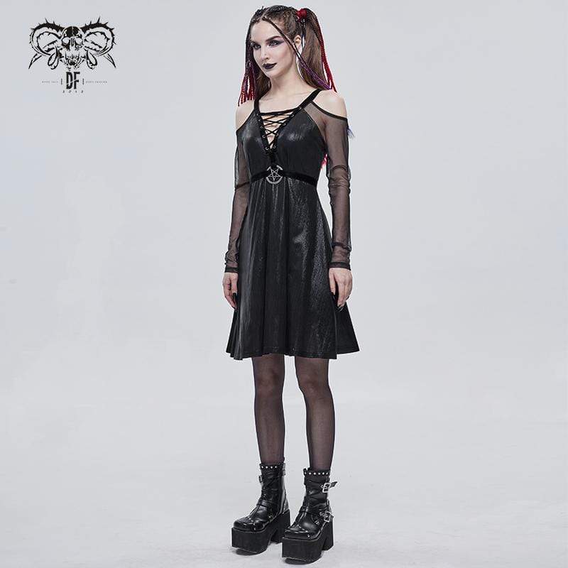 Women's Gothic Plunging Off Shoulder Splice Dress