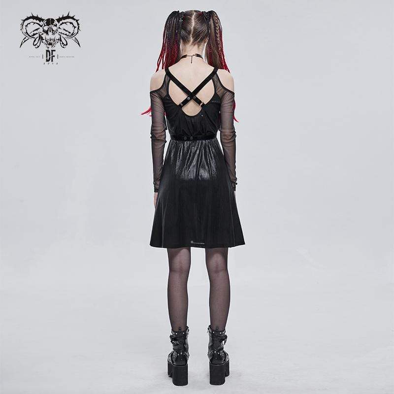 Women's Gothic Plunging Off Shoulder Splice Dress