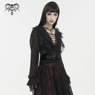DEVIL FASHION Women's Gothic Plunging Ruffled Sheer Shirt Black