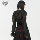 DEVIL FASHION Women's Gothic Plunging Ruffled Sheer Shirt Black