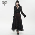 DEVIL FASHION Women's Gothic Plunging Ruffled Sheer Shirt Black