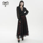 DEVIL FASHION Women's Gothic Plunging Ruffled Sheer Shirt Black