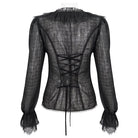 DEVIL FASHION Women's Gothic Plunging Ruffled Sheer Shirt Black