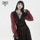 DEVIL FASHION Women's Gothic Plunging Ruffled Sheer Shirt Red