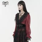 DEVIL FASHION Women's Gothic Plunging Ruffled Sheer Shirt Red
