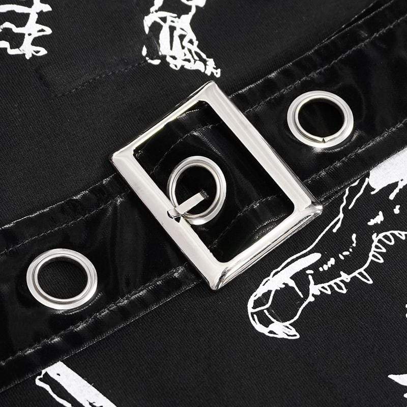 Women's Gothic Puff Sleeved Buckles Irregular Dress