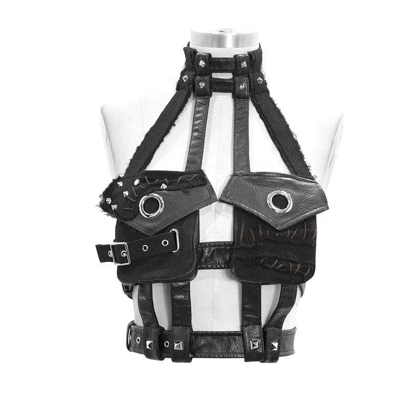 Women's Gothic Punk PU Leather Pocket Harness