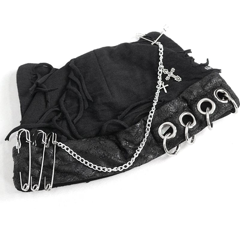 DEVIL FASHION Women's Gothic Ripped Hat with Chain