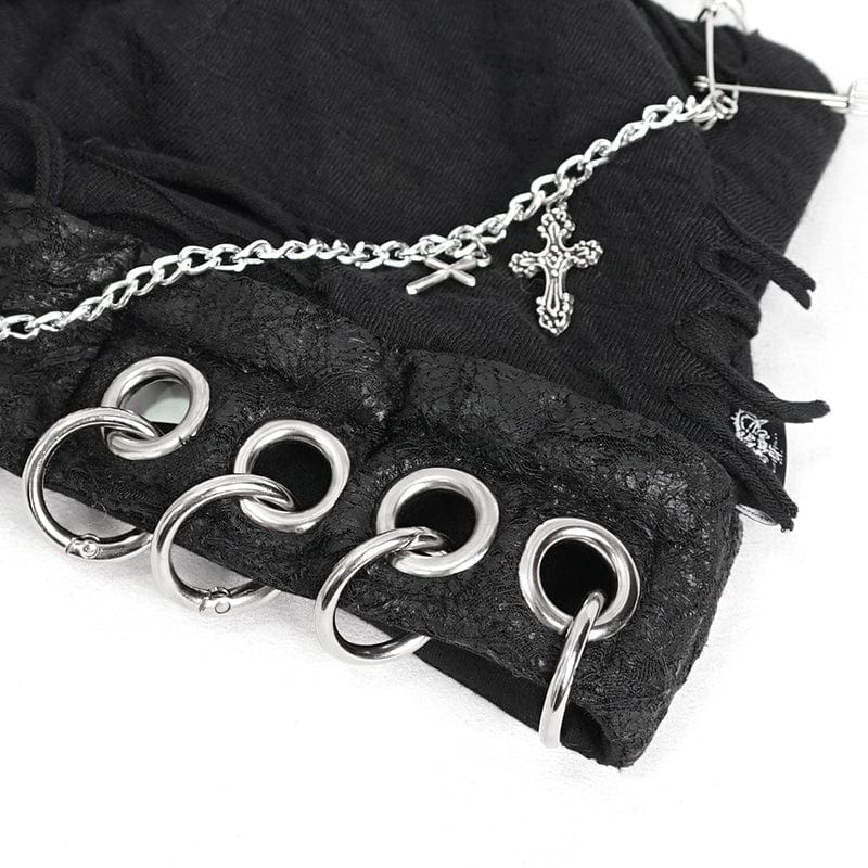 DEVIL FASHION Women's Gothic Ripped Hat with Chain