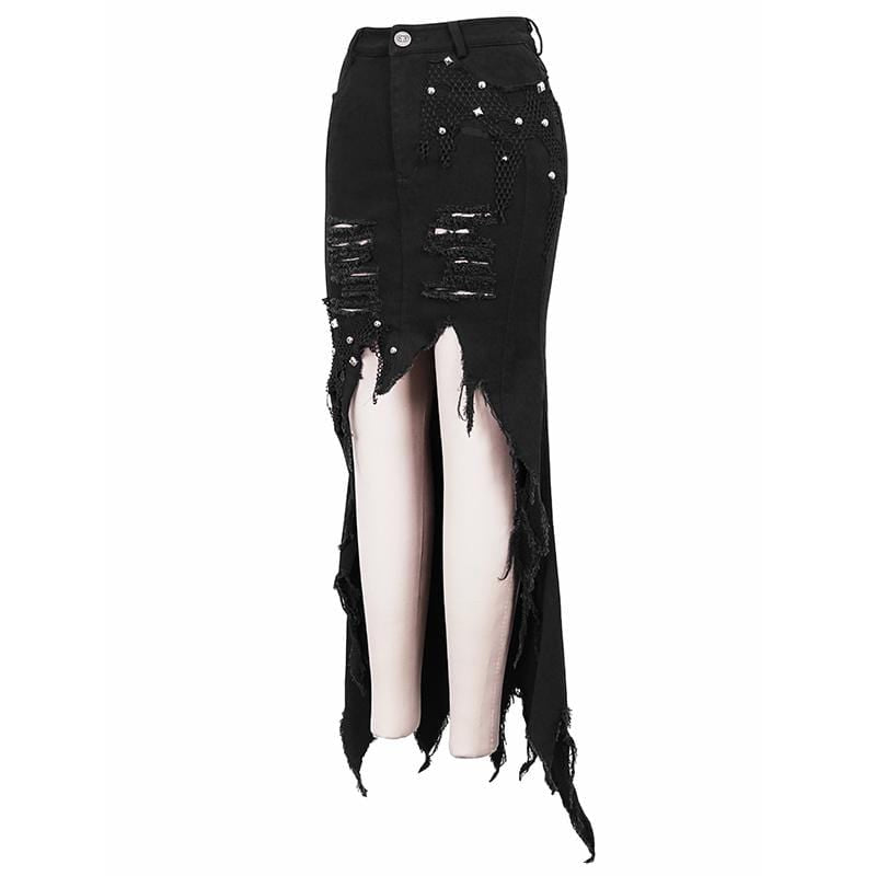 Women's Gothic Ripped Irregular Skirts With Rivets