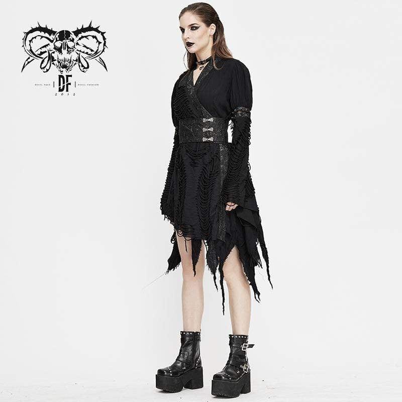 DEVIL FASHION Women's Gothic Ripped kimonos With Chinese Button Belt