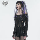 DEVIL FASHION Women's Gothic Ripped Split Halterneck Shirt