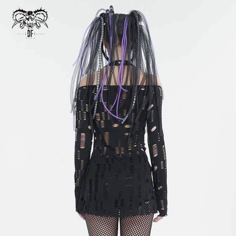 DEVIL FASHION Women's Gothic Ripped Split Halterneck Shirt