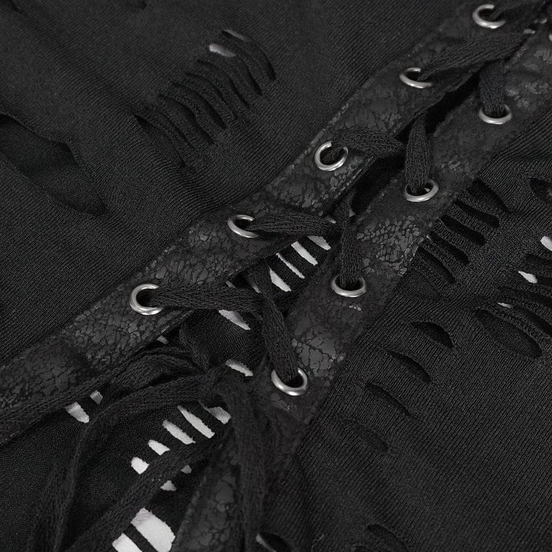 DEVIL FASHION Women's Gothic Ripped Split Halterneck Shirt