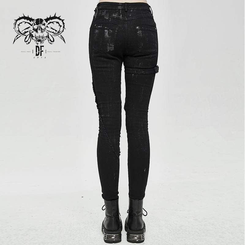 Women's Gothic Ropes Frayed Slim Long Pants