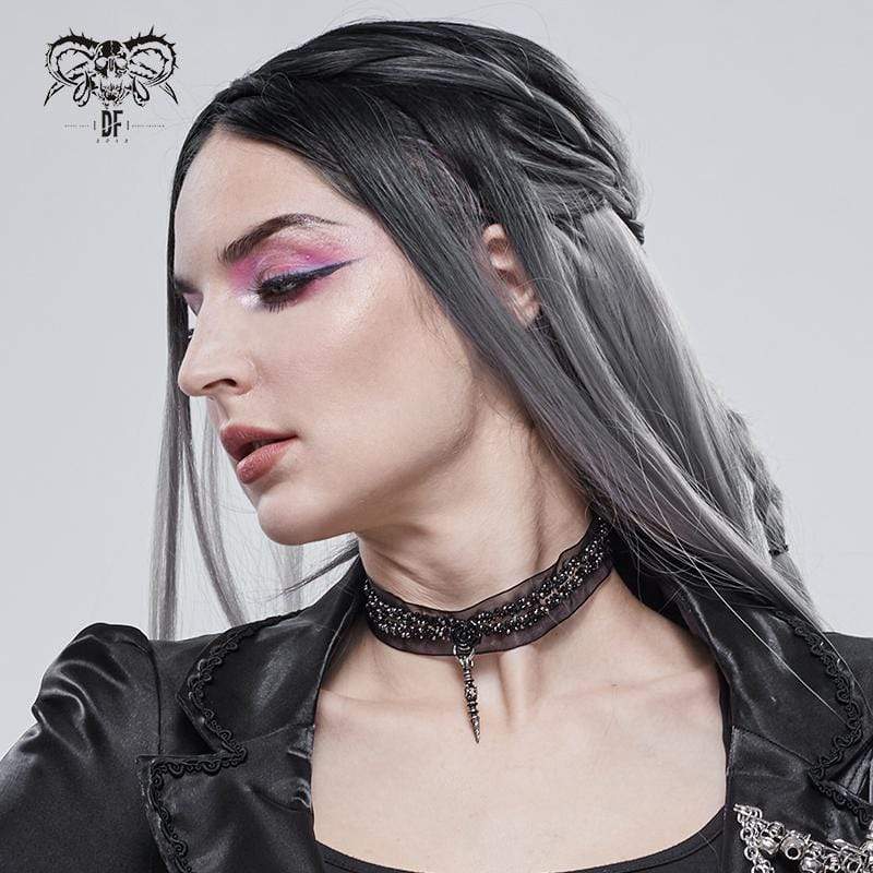 DEVIL FASHION Women's Gothic Rose Bead Lace Necklace