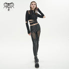 DEVIL FASHION Women's Gothic Ruched Strap Splice Mesh Shirt