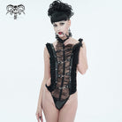 DEVIL FASHION Women's Gothic Ruffled Lace Lingerie Bodysuit