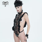 DEVIL FASHION Women's Gothic Ruffled Lace Lingerie Bodysuit