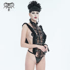 DEVIL FASHION Women's Gothic Ruffled Lace Lingerie Bodysuit