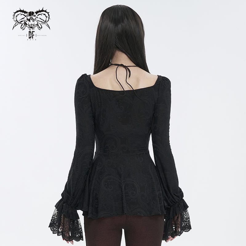 DEVIL FASHION Women's Gothic Ruffled Lace Splice Shirt