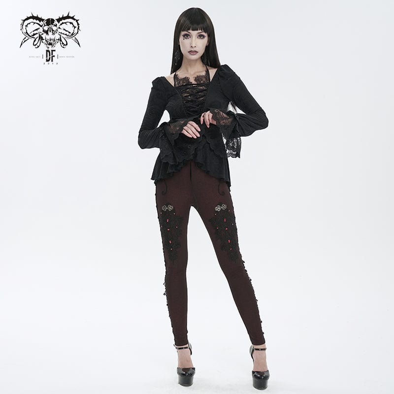 DEVIL FASHION Women's Gothic Ruffled Lace Splice Shirt