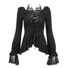 DEVIL FASHION Women's Gothic Ruffled Lace Splice Shirt