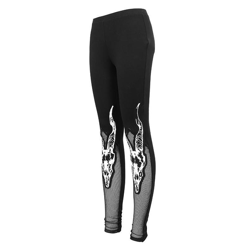 Women's Gothic Sheepshead Printed Mesh Splice Leggings