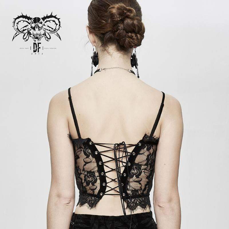 DEVIL FASHION Women's Gothic Sheer Floral Lace Bustiers