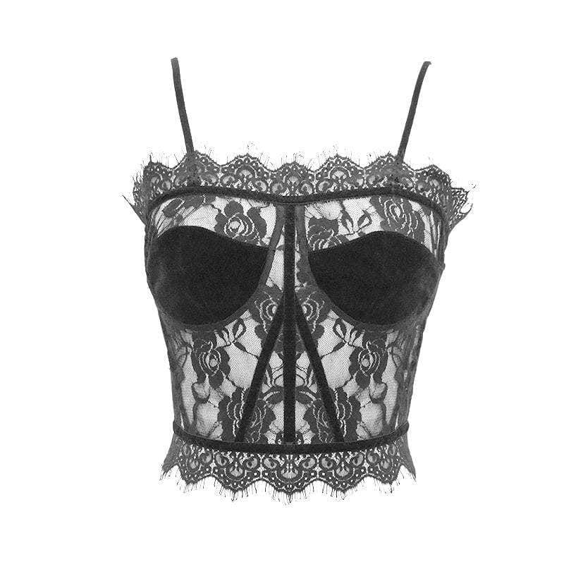 DEVIL FASHION Women's Gothic Sheer Floral Lace Bustiers