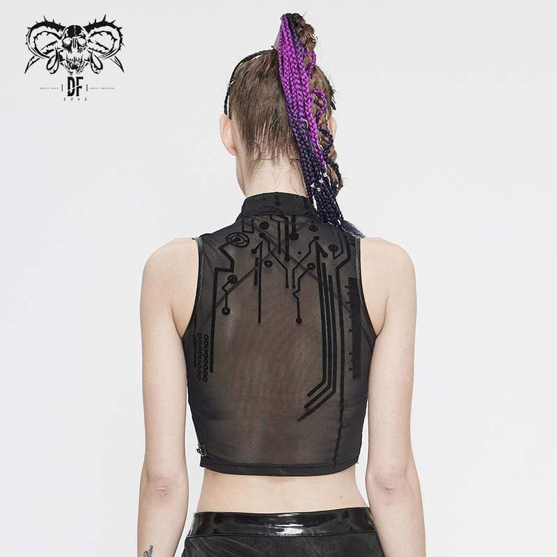 Women's Gothic Sheer Lace Sleeveless Short Tops