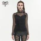 DEVIL FASHION Women's Gothic Skulls Mesh Splice Shirt