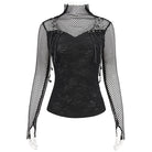 DEVIL FASHION Women's Gothic Skulls Mesh Splice Shirt