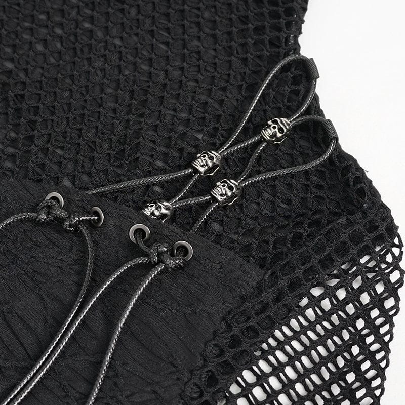 DEVIL FASHION Women's Gothic Skulls Mesh Splice Shirt