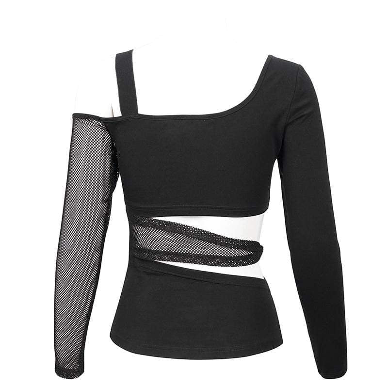 Women's Gothic Slash Shoulder Mesh Splice Top