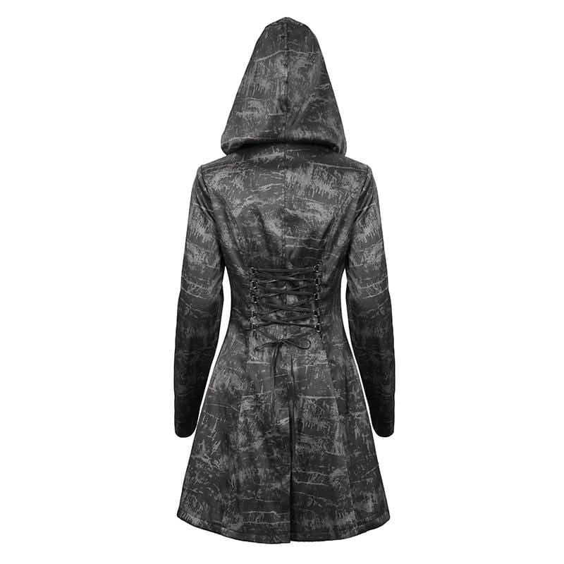 Women's Gothic Slim Fitted Strappy Coat with Hood