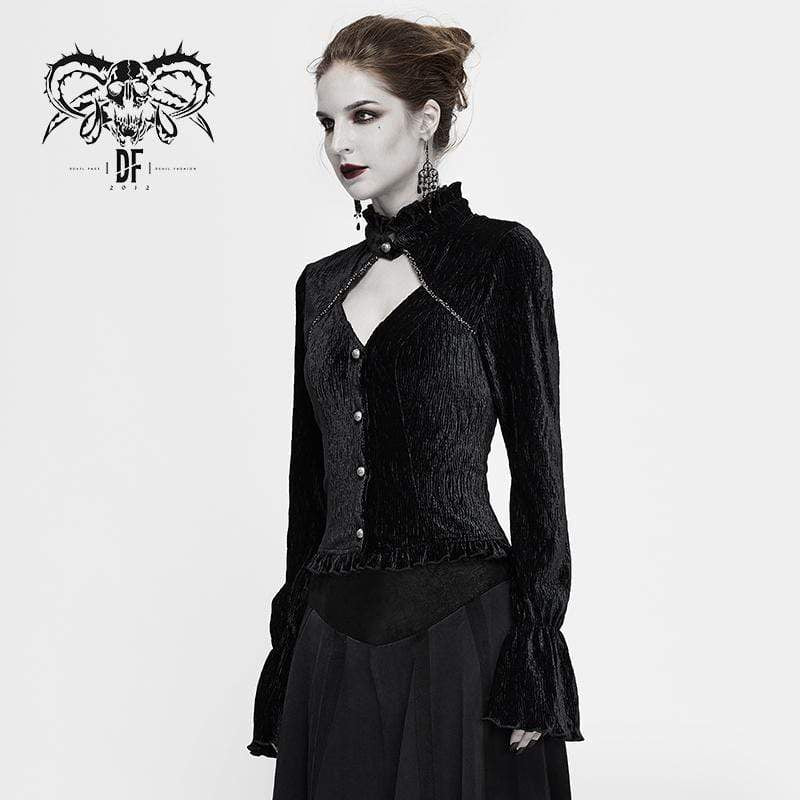 Women's Gothic Stand Collar Cutout Corduroy Shirts