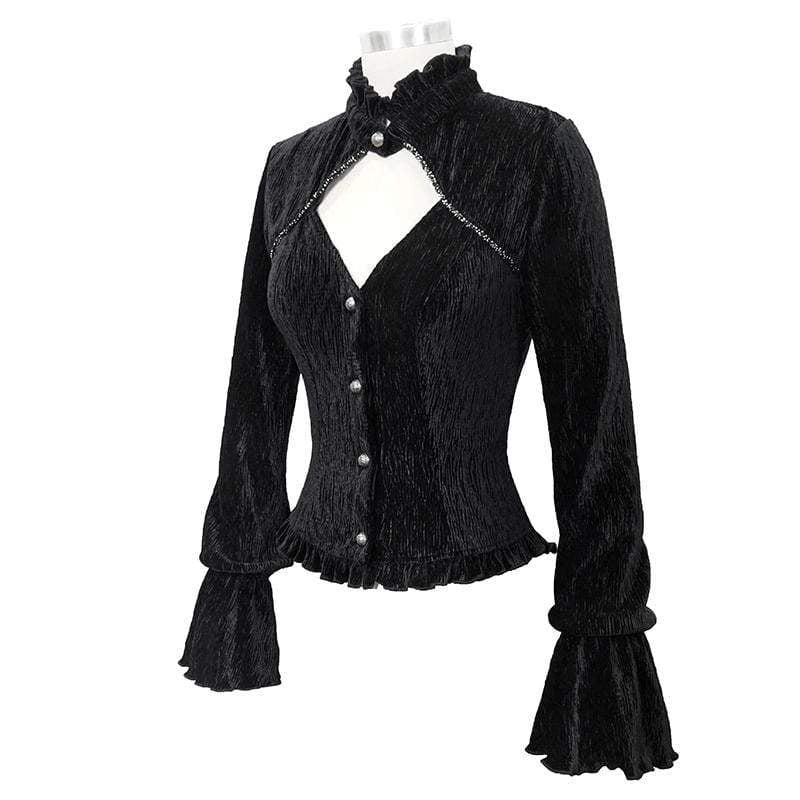 Women's Gothic Stand Collar Cutout Corduroy Shirts